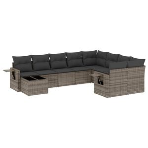 vidaXL Salon de jardin avec coussins 10 pcs gris r&eacute;sine tress&eacute;e