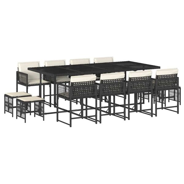 vidaXL Ensemble &agrave; manger de jardin 13 pcs coussins noir r&eacute;sine tress&eacute;e