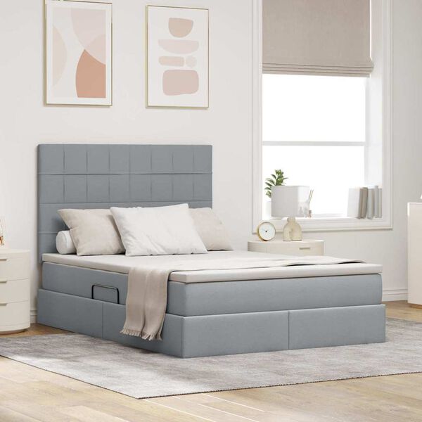 vidaXL Lit avec rangement et matelas Gris clair 140 x 200 cm Polyester