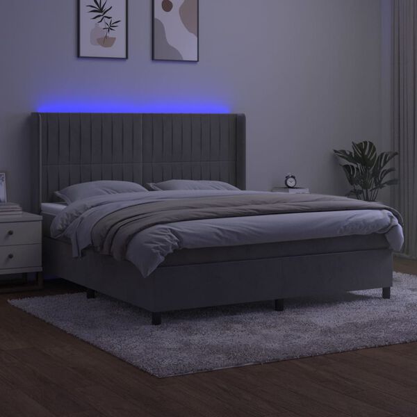 vidaXL Sommier &agrave; lattes de lit matelas et LED Gris clair 160x200 cm