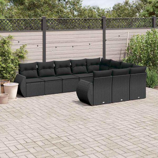 vidaXL Salon de jardin 10 pcs avec coussins noir r&eacute;sine tress&eacute;e