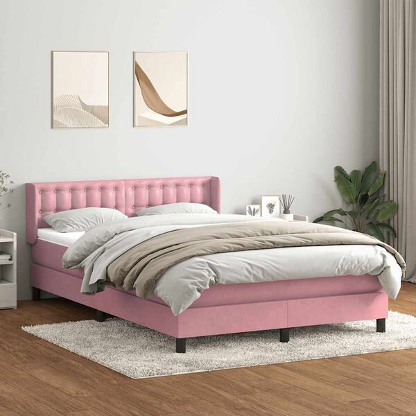 vidaXL Sommier &agrave; lattes de lit avec matelas rose 140x220 cm velours