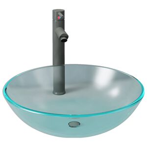 vidaXL Lavabo de bain avec robinet et drain &agrave; poussoir Verre tremp&eacute;