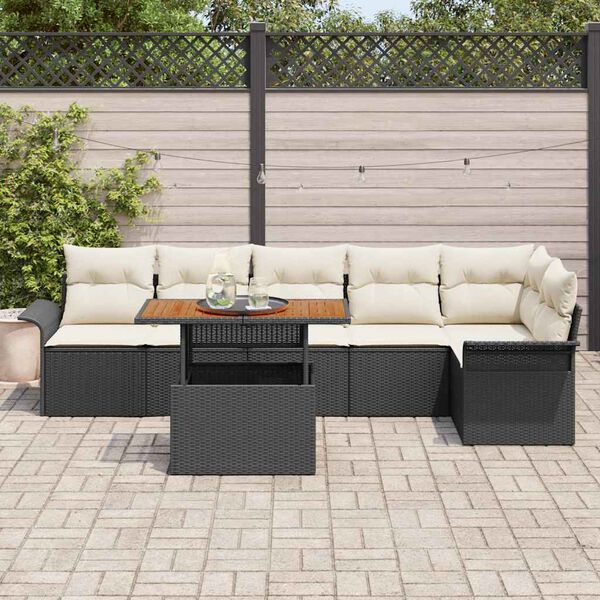 vidaXL Ensemble de canapé de jardin avec coussin 7 pcs Noir et crème