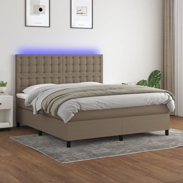 vidaXL Sommier &agrave; lattes de lit et matelas et LED Taupe 180x200cm Tissu