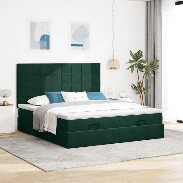 VidaXL Cadre de lit ottoman avec matelas vert fonc&eacute; 180x200cm velours