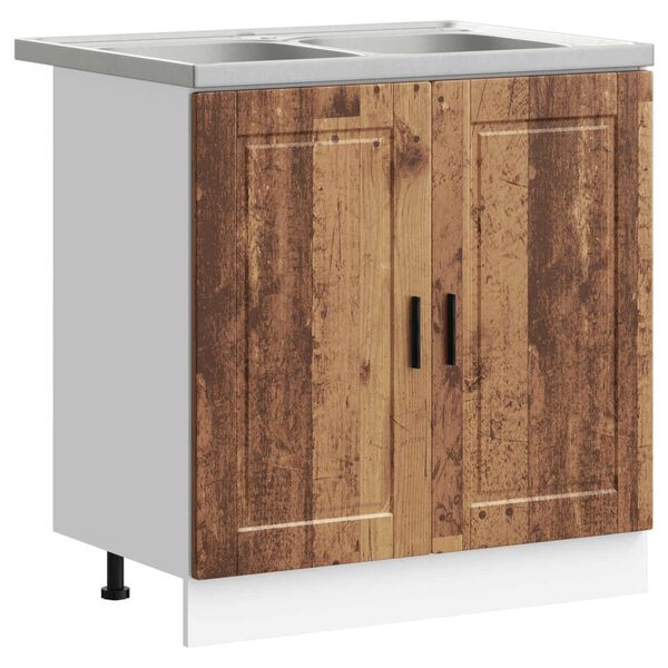 vidaXL Meuble sous &eacute;vier Porto 2 pcs Marron Bois d'ing&eacute;nierie