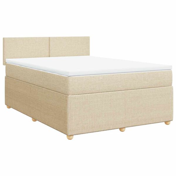 vidaXL Sommier &agrave; lattes de lit avec matelas Cr&egrave;me 140x200 cm Tissu