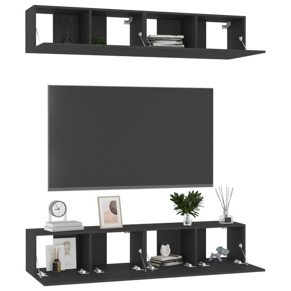vidaXL Meubles TV 4 pcs Noir 80x30x30 cm Bois d'ingénierie