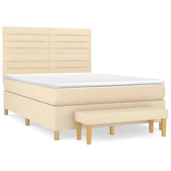 vidaXL Sommier &agrave; lattes de lit avec matelas Cr&egrave;me 140x190 cm Tissu