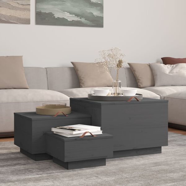 vidaXL Boîtes de rangement et couvercles 3 pcs Gris Bois massif de pin