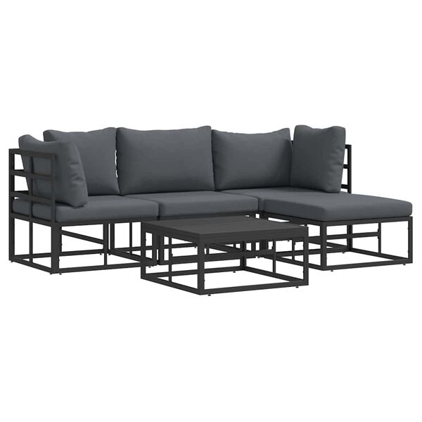vidaXL Ensemble de canap&eacute; de jardin avec coussin 5 pcs Noir Aluminium