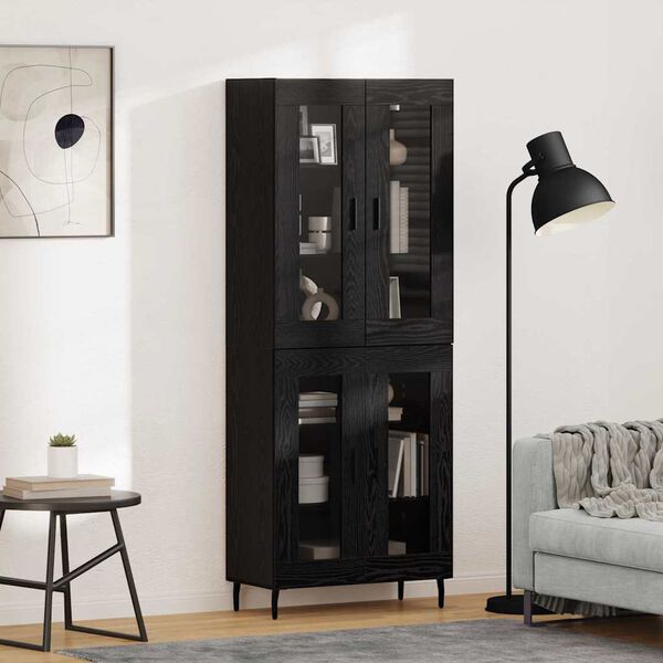 vidaXL Haut Armoire 2 pcs Ch&ecirc;ne noir Bois Agglom&eacute;r&eacute; et Verre