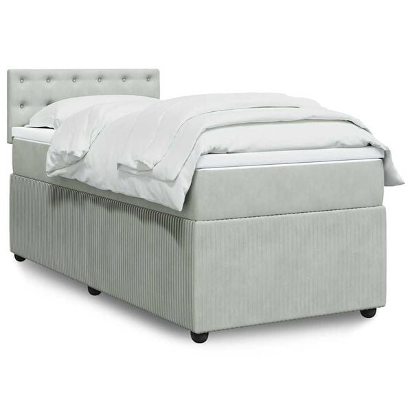vidaXL Sommier &agrave; lattes de lit et matelas Gris clair 90x190 cm Velours