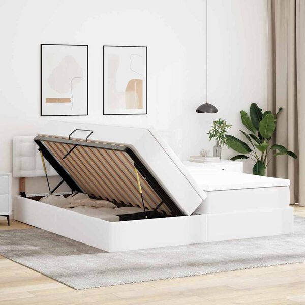 vidaXL Lit avec rangement et LED avec matelas Blanc pur 180 x 200 cm