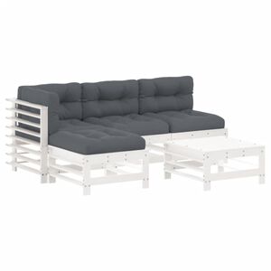 vidaXL Salon de jardin 5 pcs avec coussins blanc bois massif