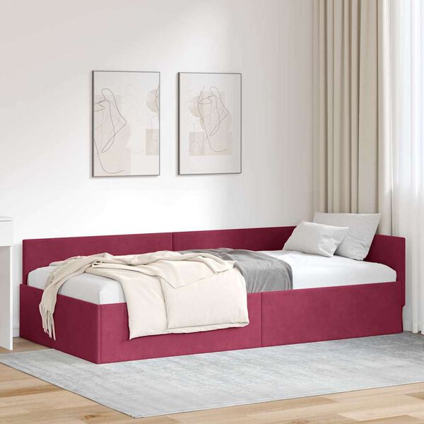 vidaXL Cadre de lit d'angle Bordeaux 80 cm x 200 cm Velours