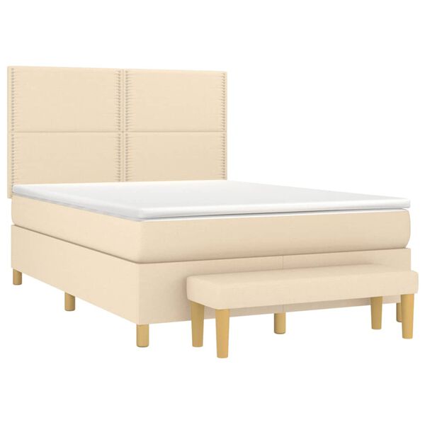 vidaXL Sommier &agrave; lattes de lit avec matelas Cr&egrave;me 140x190 cm Tissu