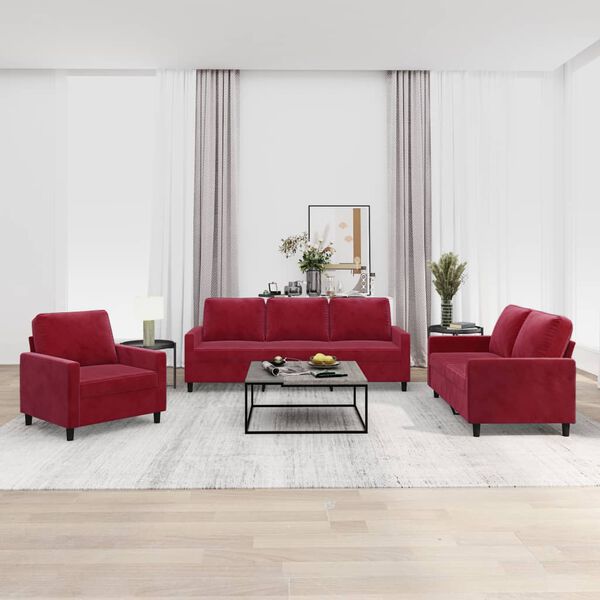 vidaXL Ensemble de canap&eacute;s 3 pcs avec coussins Rouge bordeaux Velours