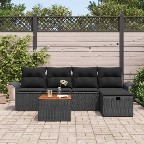 vidaXL Ensemble de canap&eacute; de jardin avec coussin 6 pcs Noir Poly rotin