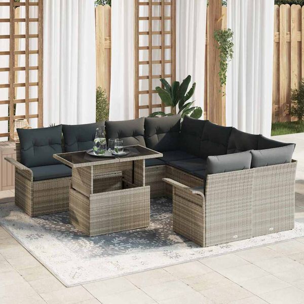 vidaXL Ensemble de canapé de jardin 9 pcs Gris clair polyrotin