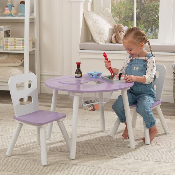 KidKraft Table de rangement et chaises enfant Ronde Lavande et blanc