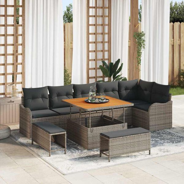 vidaXL Ensemble de canap&eacute; de jardin avec coussin 9 pcs Gris