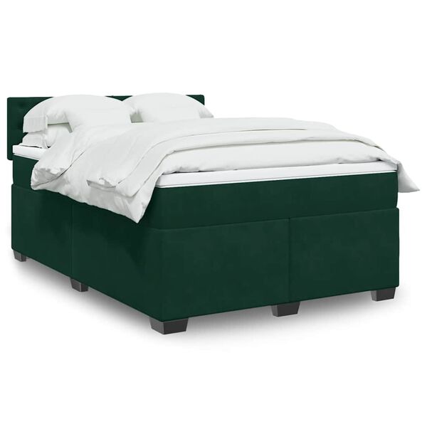 vidaXL Sommier &agrave; lattes de lit et matelas Vert fonc&eacute; 140x190cm Velours