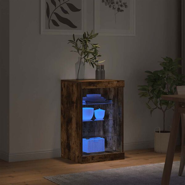 vidaXL Buffet avec lumi&egrave;res LED ch&ecirc;ne fum&eacute; 41x37x67 cm