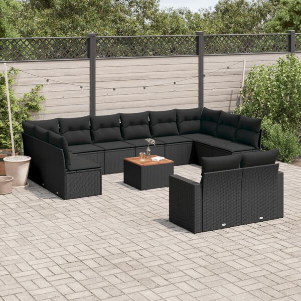 vidaXL Salon de jardin avec coussins 13 pcs noir r&eacute;sine tress&eacute;e