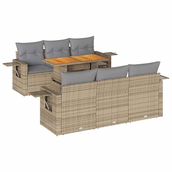 vidaXL Salon de jardin avec coussins 7 pcs beige r&eacute;sine tress&eacute;e