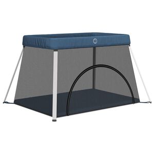 vidaXL Parc pour b&eacute;b&eacute; avec matelas Bleu marine Tissu de lin