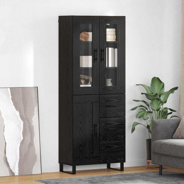 vidaXL Haut Armoire 2 pcs Ch&ecirc;ne noir Bois Agglom&eacute;r&eacute; et Verre