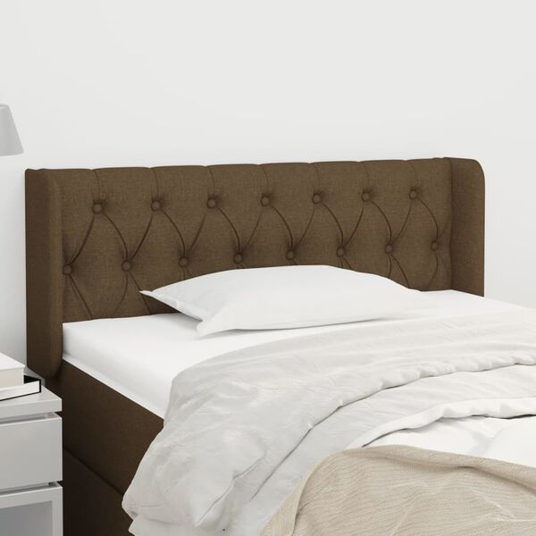 vidaXL T&ecirc;te de lit avec oreilles Marron Fonc&eacute; 93x16x78/88 cm Tissu