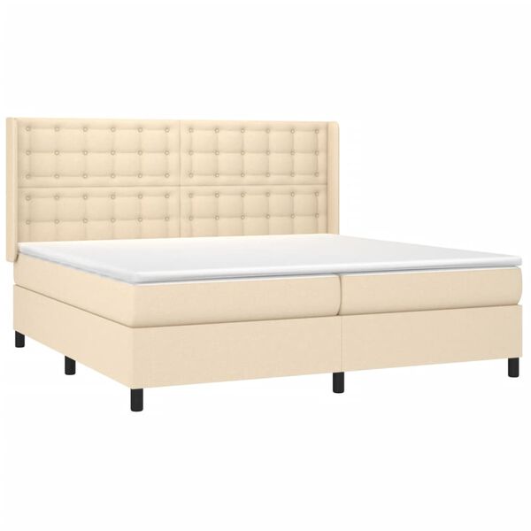 vidaXL Sommier &agrave; lattes de lit matelas et LED Cr&egrave;me 200x200 cm Tissu