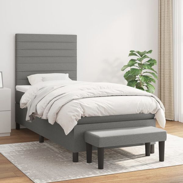 vidaXL Sommier &agrave; lattes de lit avec matelas Gris fonc&eacute; 80x200 cm Tissu