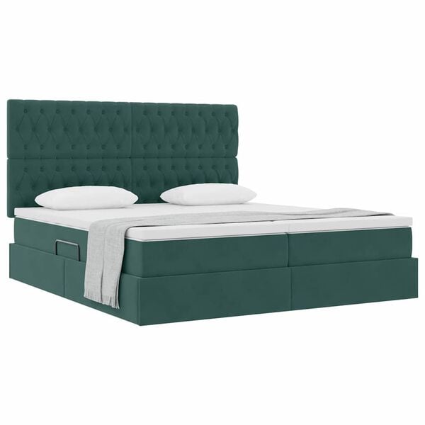 vidaXL Lit de Rangement avec matelas Vert fonc&eacute; 200 x 200 cm Velours