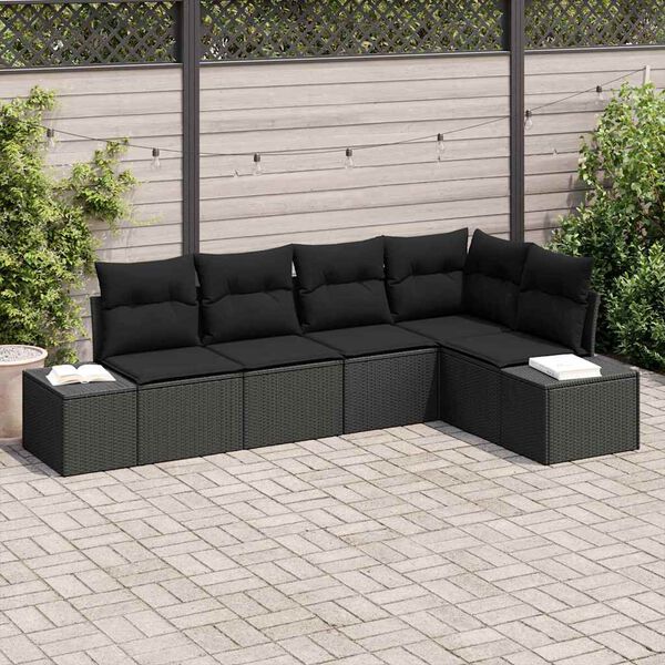 vidaXL Ensemble de canapé de jardin avec coussin 5 pcs Noir polyrotin