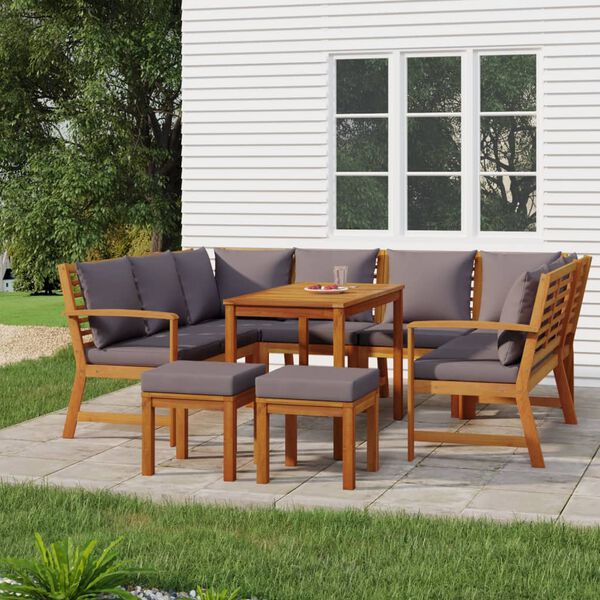 vidaXL Ensemble &agrave; manger de jardin coussins 9 pcs Bois acacia