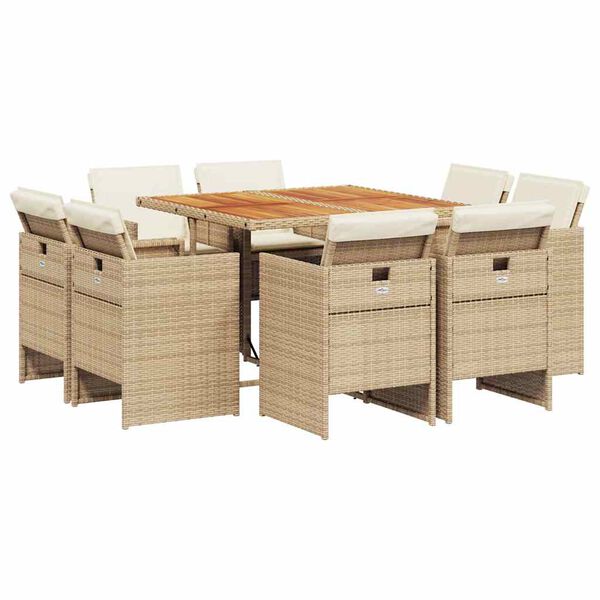 vidaXL Ensemble &agrave; manger de jardin et coussins 9 pcs beige Poly rotin