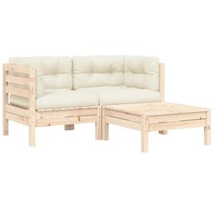 vidaXL Salon de jardin 3 pcs avec coussins cr&egrave;me Bois de pin massif