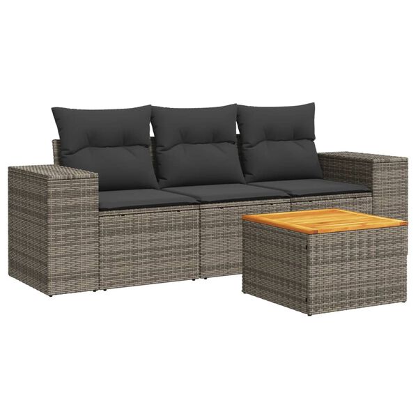 vidaXL Salon de jardin 4 pcs avec coussins gris r&eacute;sine tress&eacute;e
