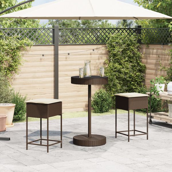 vidaXL Ensemble de bar de jardin 3 pcs et coussins brun r&eacute;sine tress&eacute;e