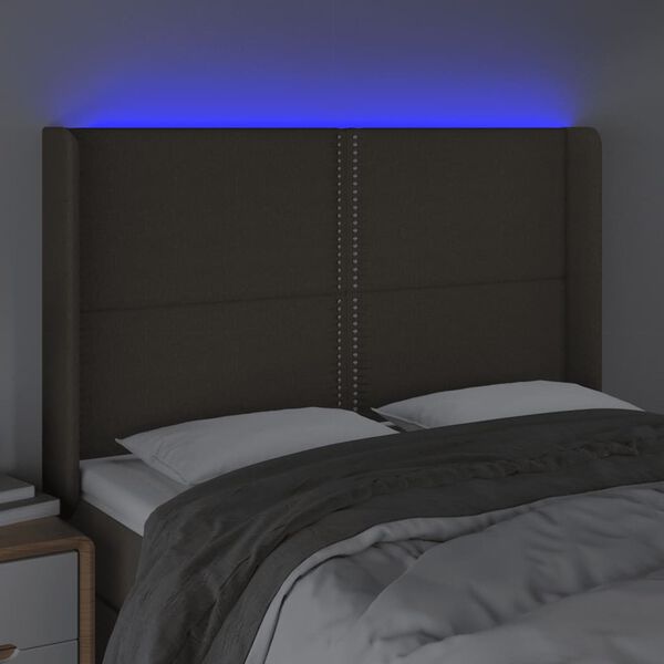 vidaXL T&ecirc;te de lit &agrave; LED Taupe 147x16x118/128 cm Tissu