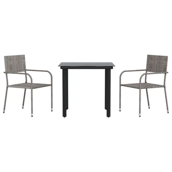 vidaXL Ensemble &agrave; manger de jardin 3pcs gris/noir r&eacute;sine tress&eacute;e/acier