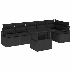 vidaXL Ensemble de canap&eacute; de jardin avec coussin 7 pcs Noir Poly rotin