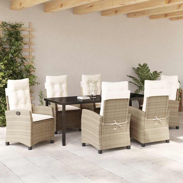 vidaXL Ensemble de salle &agrave; manger pour jardin 7 pcs Beige polyrotin