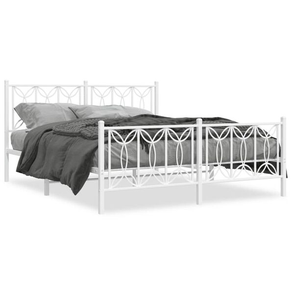 vidaXL Cadre de lit métal sans matelas et pied de lit blanc 150x200 cm