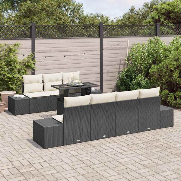 vidaXL Ensemble de canap&eacute; de jardin avec coussin 8 pcs Noir et Cr&egrave;me