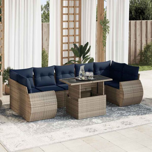 vidaXL Salon de jardin avec coussins 8 pcs gris résine tressée acacia